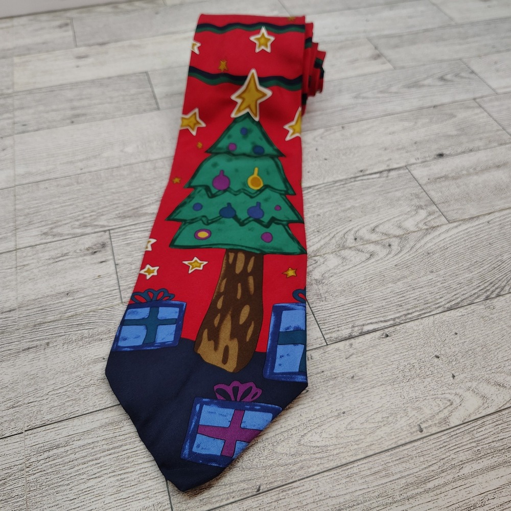 Save the Children Collection Christmas Tree Silk Mens Neck Tie - Holiday Bling